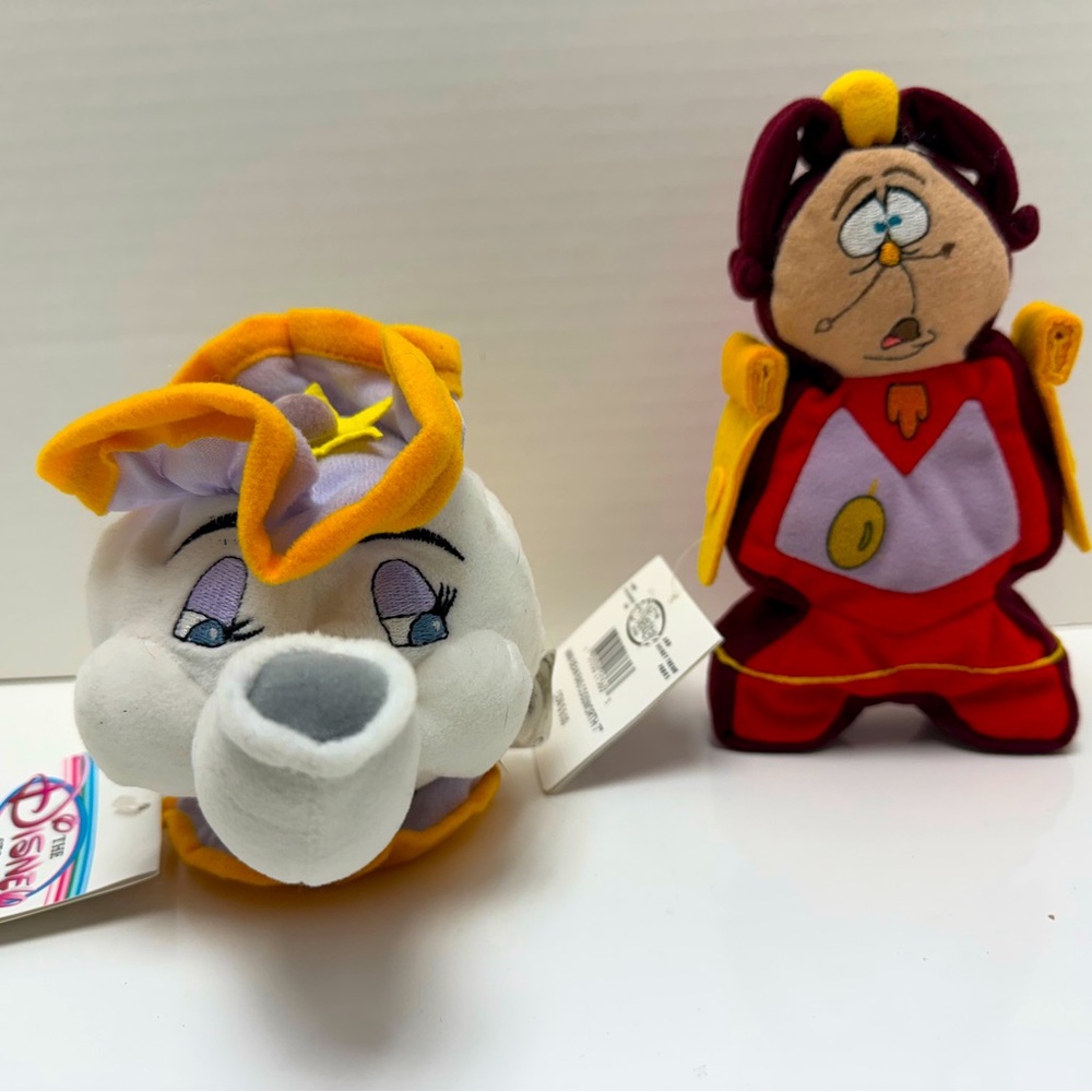 NWT Disney Beauty & Beast Plushes - Mrs. Potts & Cogsworth Vintage